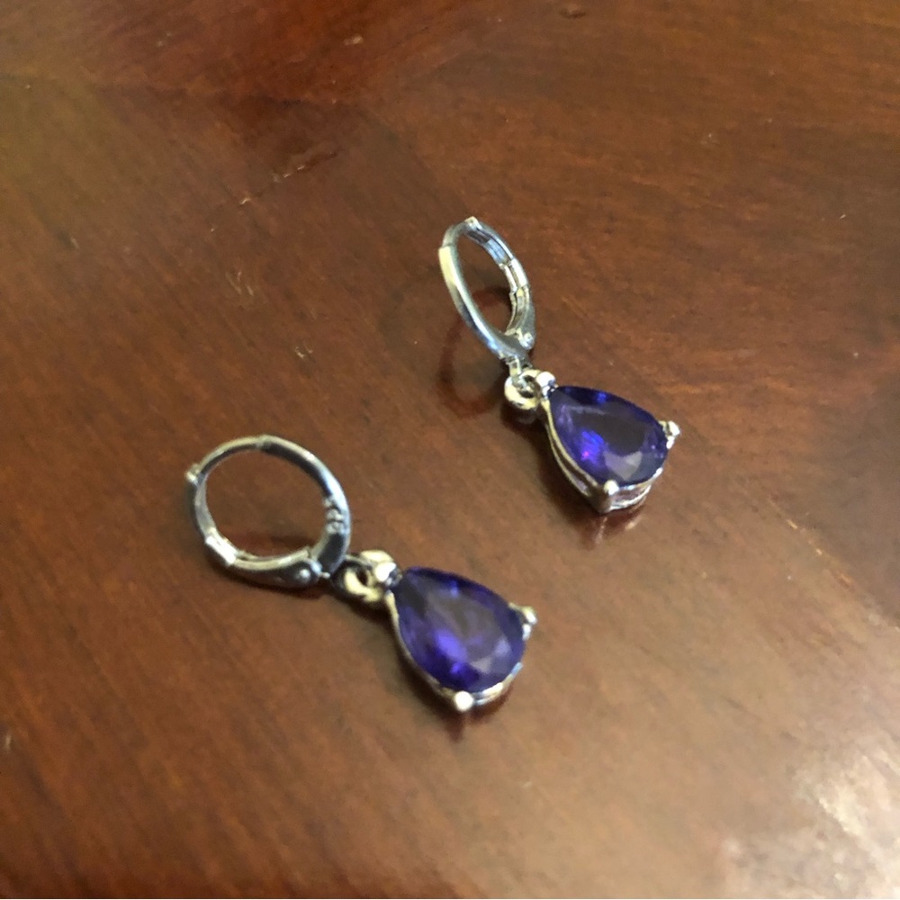 Yaomiao Crystal Dangle Cubic Zirconia Water Drop Earrings Women's Purple/Silver - Picture 7 of 7